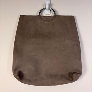 Able Brown Suede Leather Tote Bag with Metallic Handle Minimalist Classic